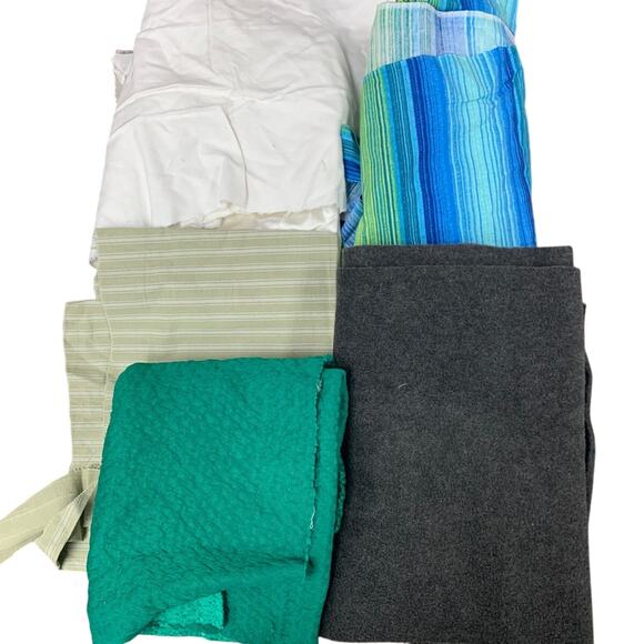 Lot of 7 Striped Green Gray White Solid Fabric Sewing Scraps for Quilting - Picture 2 of 2